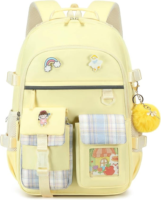 KIDNUO Backpack for Girls, 15.6 Inch Laptop School Bag Kids Kindergarten Elementary College Backpacks Large Bookbags for Teen Girl Women Students Casual Travel Daypacks (Yellow)