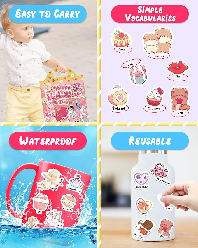 Benresive Reusable Sticker Books for Kids 2-4, Sticker Books for Toddlers 1-3 2-4, Toddler Travel Toys Activities Crafts Gifts - Valentines
