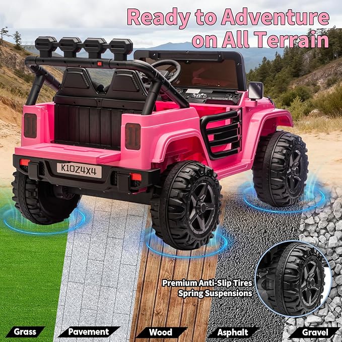 24V Ride on Toys for Big Kids, 2 Seater Ride on Car w/Remote Control, 4x4 Ride-on Truck with 4 Motors, 3 Speeds Adjustable, 4 LED Lights, Bluetooth & Music, Electric Car for Kids Toddlers 3-8, Pink