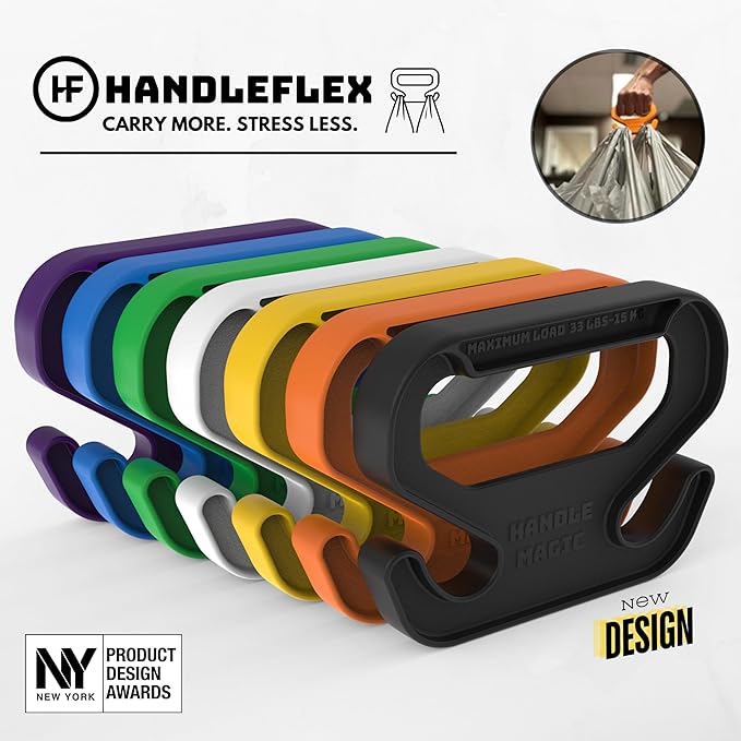 Handle Magic - (2 Units) Bag Carriers | Ergonomic Grip and Bag Holder | Pocket Size | Lightweight & Comfortable for Shopping & Travel - Made in USA (Blazing Orange)