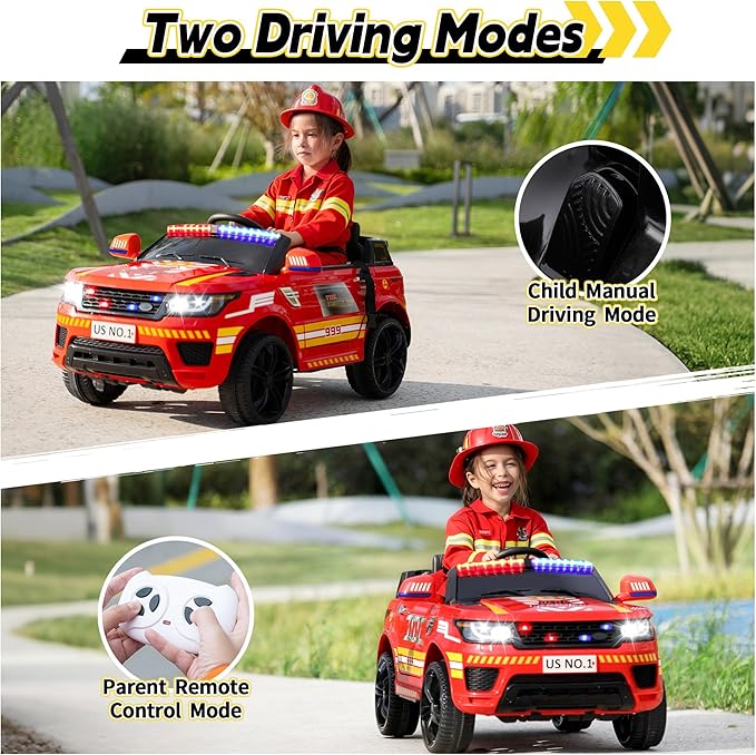 TOBBI Fire Truck Ride on Toys 12V Fire Engine Giant Firetrucks Firefighter Fireman Ride On Car with Remote Control, Siren-Call, Walkie-Talkies, Bluetooth for Toddlers, Red
