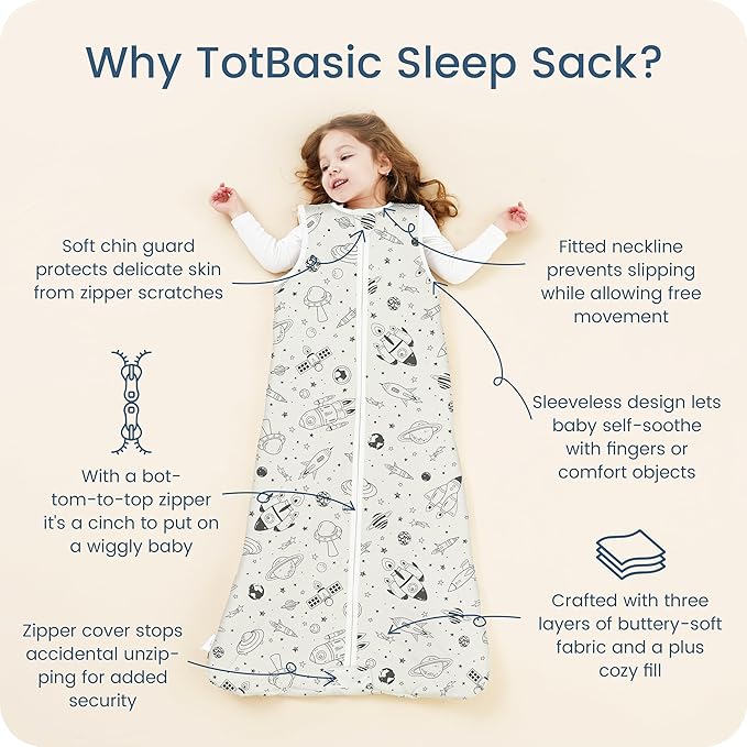 1.0 TOG Baby Sleep Sack 15-18-24 Months, Quilted Wearable Blanket Baby Sleeping Bag with 2-way Safe Zipper, Ultra Soft All Season Sleep Sack, 1 Pack(Space Odyssey)