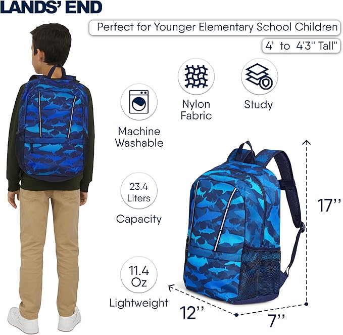 Lands' End Unisex Kids Medium ClassMate Lightweight Durable Elementary School Backpack, Limoges