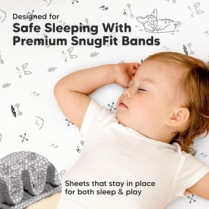 Pack and Play Sheets Fitted - 2-Pack Mini Crib Sheets for Pack N Play Mattress 38x26, Soft & Cozy, Neutral Toddler Playard Bedding, Snug Fitted Mini Baby Crib Mattress Cover Boy, Girl (Nordic)