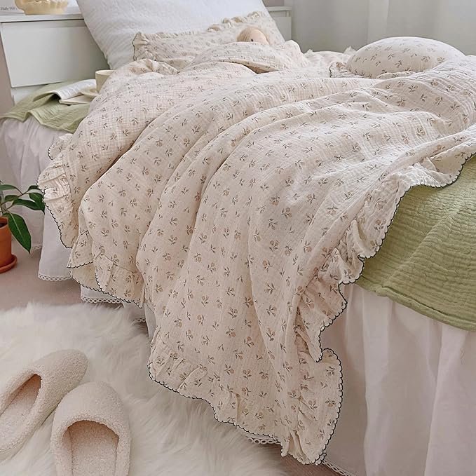BuLuTu Girls Toddler Duvet Cover 47 x 59 Inch, Soft Muslin Cotton Crib Duvet Covers for Summer Quilt Cover Toddler Baby Bedding Gift, Sprout Print (No Pillow Shams)