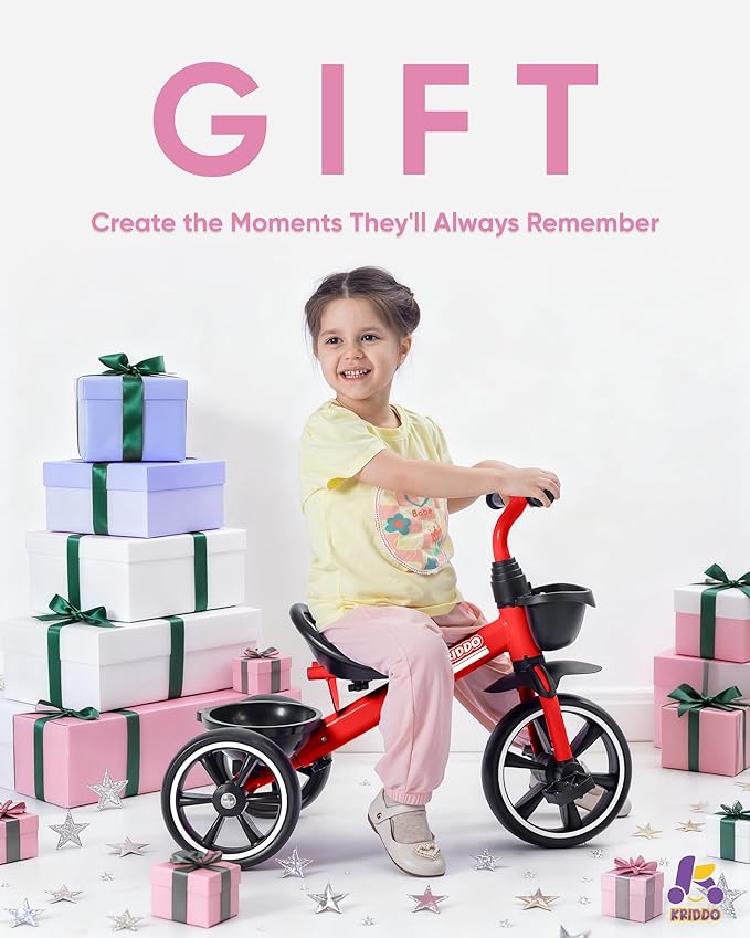 KRIDDO Kids Tricycles Age 24 Month to 4 Years, Trike for 2.5 to 5 Year Old, Gift Tricycles for 2-4 Year Olds, Trikes for Toddlers, Red