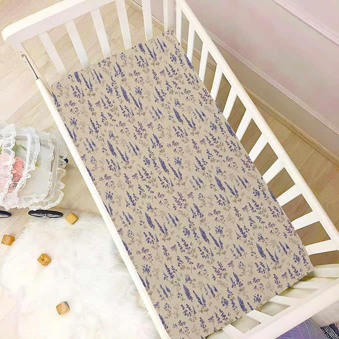 Bluebonnet Lavender Herb Crib Sheets Standard Crib Toddler Mattresses Cover Fitted Baby Bed Sheet Breathable Crib Mattress Sheet for Girls Boys 52" x 28"x5''