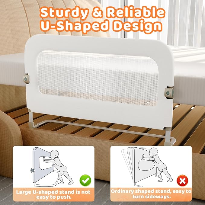 omzer Bed Guard Rail for Toddlers - 47inch Foldable & Adjustable Height Baby Bed Safety Side Rails - Large Toddler Crib Railing Guard for Twin, Bunk, Full Size, Queen & King, Full Size Bed