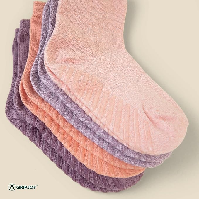 Gripjoy Toddler Socks with Grippers, Non-Slip for Kids, Enhanced Stability, Comfortable Cotton - 4 Pairs