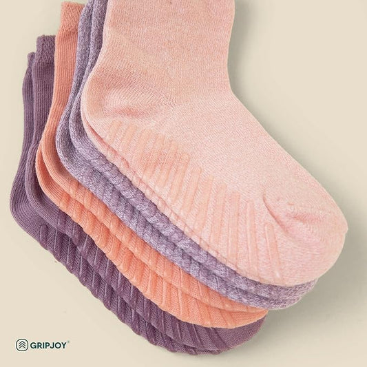 Gripjoy Toddler Socks with Grippers, Non-Slip for Kids, Enhanced Stability, Comfortable Cotton - 4 Pairs