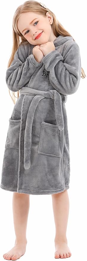 Toddler Robes Cute Pattern Bathrobe Unisex Kids Robe Baby Flannel Hoodie Pajamas Sleepwear
