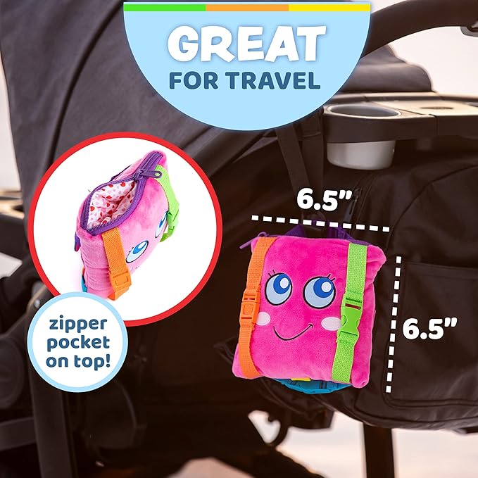 Buckle Toys - Bella Square - Learning Activity Toy - Develop Motor Skills and Problem Solving - Easy Travel Toy Perfect Car Travel Accessories for Long Trips