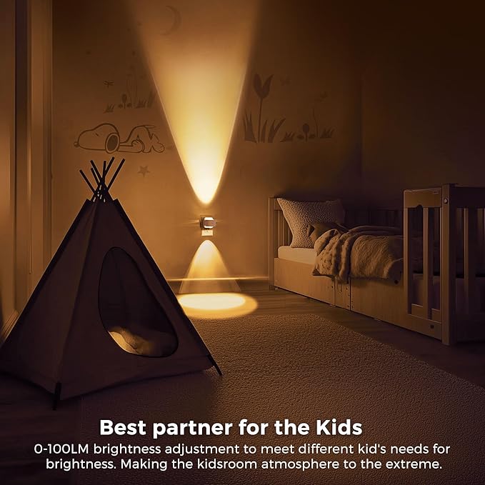 L LOHAS LED Night Lights Plug into Wall, Night Light Projector, Dusk to Dawn Sensor, Rotating White Nightlight for Kids, Soft White Ambient Lighting for Bathroom, Gaming Room, Gifts,1 Pack