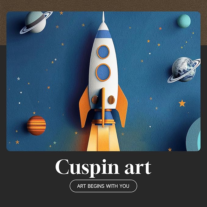 Framed Space Nursery Canvas Wall Art Prints for Baby Boy Room, Set of 4 Outer Space Themed Bedroom Decor, Astronaut Rocket Decorations for Toddler Kids Playroom Bathroom Gifts, 8x10 Inch