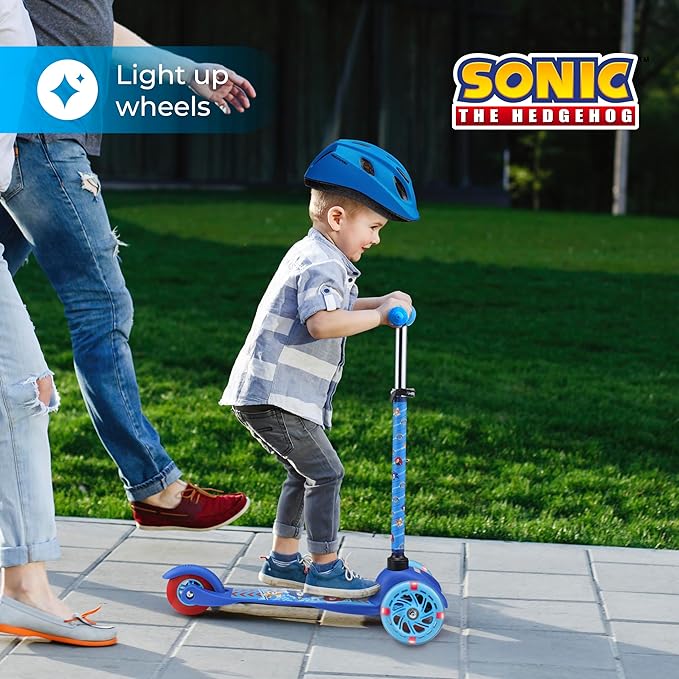 Self Balancing Kick Scooter with Light Up Wheels, Extra Wide Deck, 3 Wheel Platform, Foot Activated Brake, 75 lbs Limit, Kids & Toddlers Girls or Boys, for Ages 3 and Up