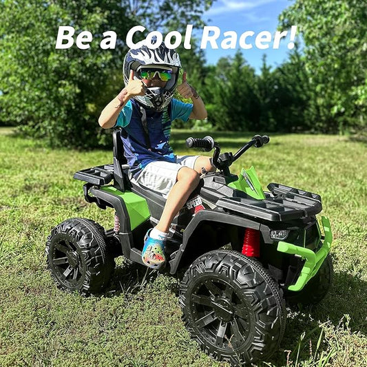 Kids ATV 4 Wheeler, 24V Ride On Toys Car for Big Kids with 400W Motor, 2 Seater - Green