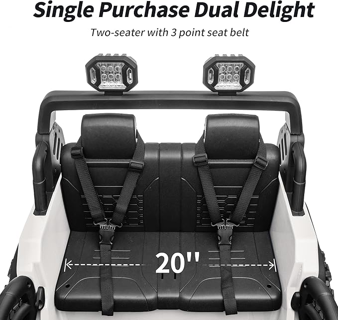 2 Seater Ride on Car Toy, 12V Electric Car for Kids 4-8 with Remote Control, Capacity 150 lb, LED Light - White