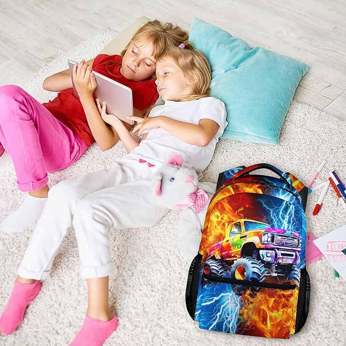 Boys Truck Backpack, Car Backpack for Kids Teens School Kindergarten Primary Middle Senior, 17 Inch Custom Large Capacity Cool Bookbag for School Travel Work