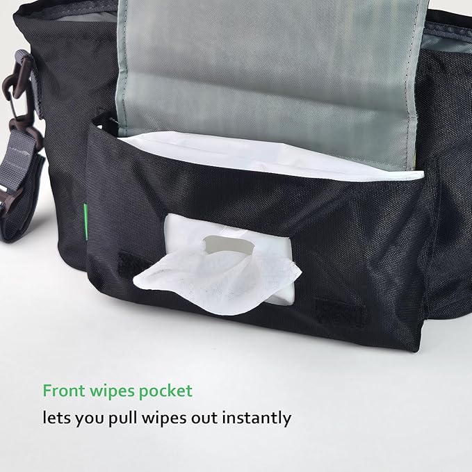 carrotez Universal Stroller Caddy – Large Capacity Organizer with Cup Holders & Front Wipes Pocket