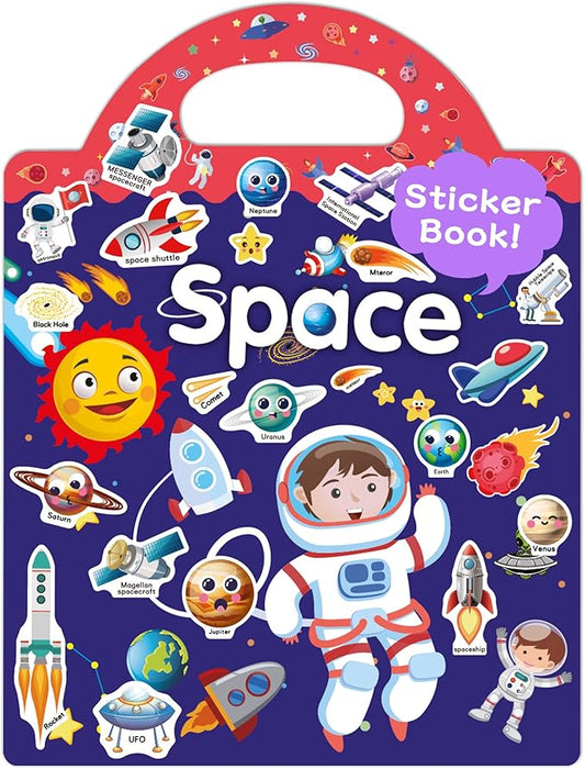 Benresive Reusable Sticker Books for Toddlers, Fun Travel Stickers for Kids, Toddler Sticker Book, Crafts Activities for Toddlers, 3 and Up Birthady Gifts - Space
