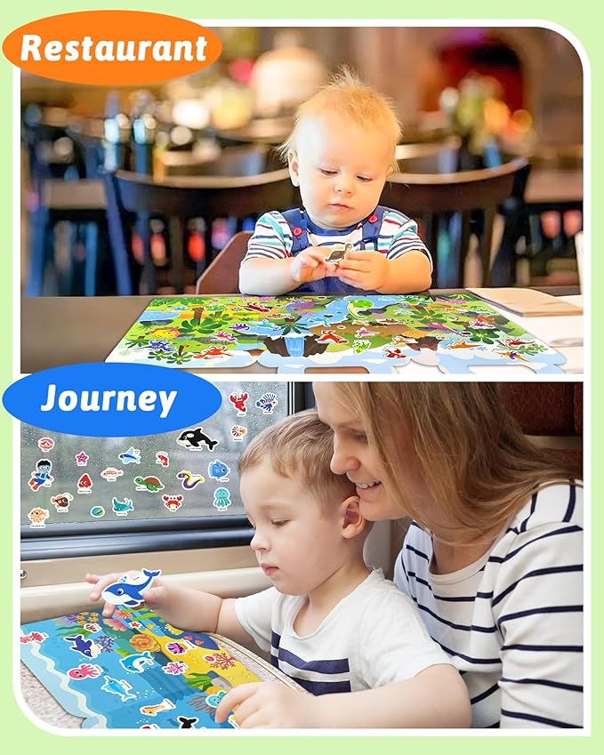 Benresive Reusable Sticker Books for Toddlers, 3 Sets Travel Stickers for Kids, Toddler Sticker Book, Crafts Activities for Toddlers, 3 and Up Birthday Gifts Travel Toys