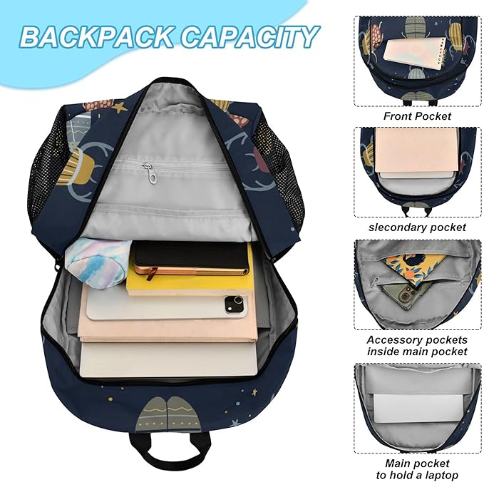 Jucciaco Beetle with Beetles Bugs and Insects Backpack with Lunch Bag, School Travel Backpack for Teens Boys Girls Kids Backpacks Set
