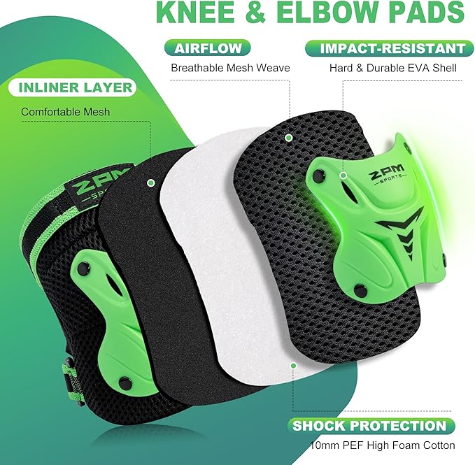 2PM SPORTS Knee Pads for Kids, Wrist Guards Knee and Elbow Pads Set with Drawstring Bag, Protective Gear Set for Girls Boys Roller Skating Cycling Skateboard