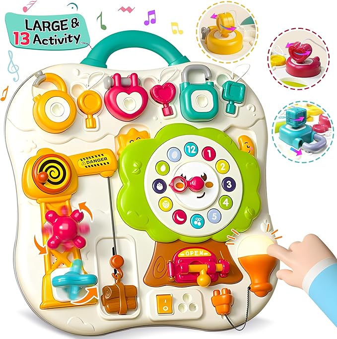 Montessori Busy Board Sensory Toys for Toddlers 1-3, Activity Music & LED Light Up Montessori Toys for 2+ Year Old, Travel Toys for 2 Year Old Boys & Girls, 2025