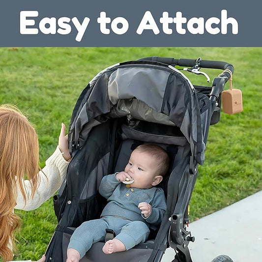 Baby's Aid Silicone Pacifier Case, No Open Slot with Patented Closure, Dishwasher Safe, Attaches to Diaper Bag or Stroller, Holds 2 Pacifiers, (Brown)