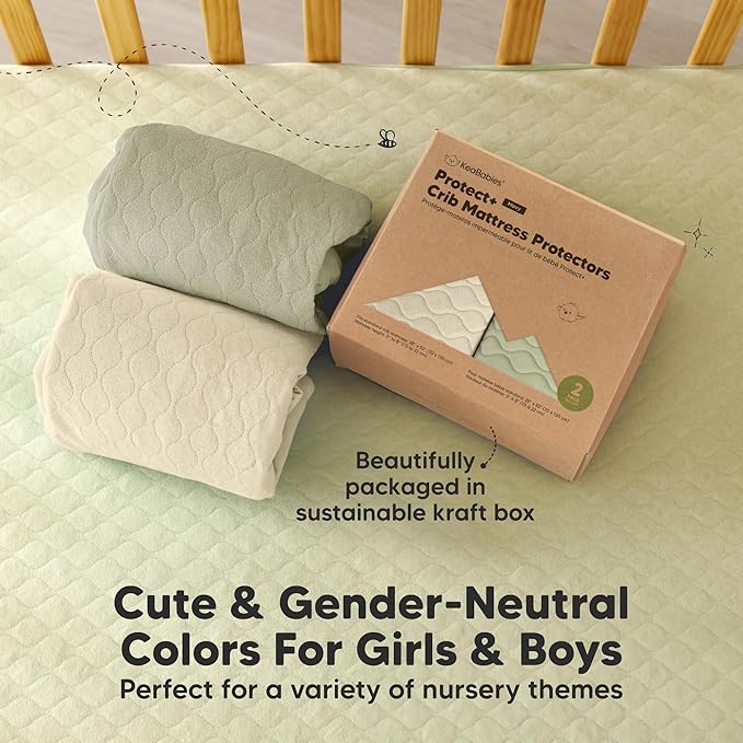2-Pack Waterproof Crib Mattress Protector Cover Fitted - Quiet Baby Crib Mattress Pad Sheets, 52" x 28" Soft Quilted Cotton Baby Sheet, Machine Washable, Easy Fit, Durable (Avocado/Mavy)