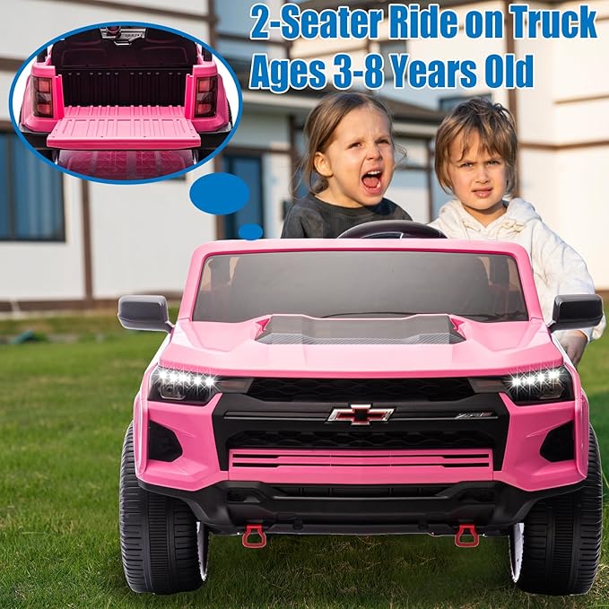 POSTACK 24 Volt Ride on Toy with Parental Remote, 4WD Battery Powered Electric Power 4 Wheels for Toddlers, Kids Ride on UTV Truck Kids Cars to Drive with Bluetooth LED Lights, Pink