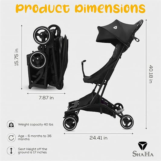 Lightweight Foldable Stroller for Toddlers - Travel & Airplane Stroller with Swivel Wheels, 1-Step Brake, Sun Canopy & Reclining Backrest