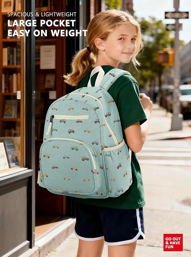 atgark Corduroy Toddler Backpack for Boys 2-5, Cute Kids Backpacks Boys - Preschool Kindergarten Backpack 13.7" H Fit Folder