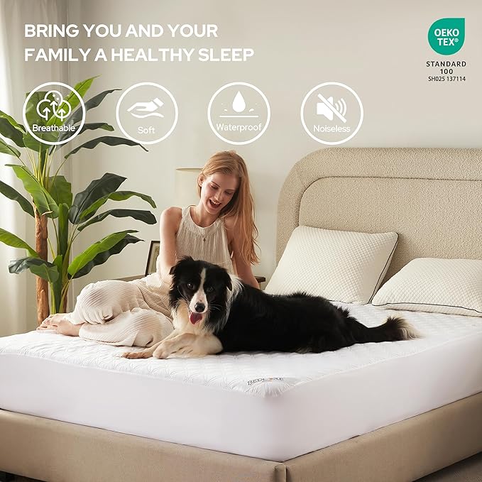 2 Pack Waterproof Mattress Protector, Queen Size Noiseless Mattress Pad with Deep Pocket Fitted Up to 6-18 inches, Soft Noiseless Bed Mattress Cover Washable for Home, Bedroom, Hotel