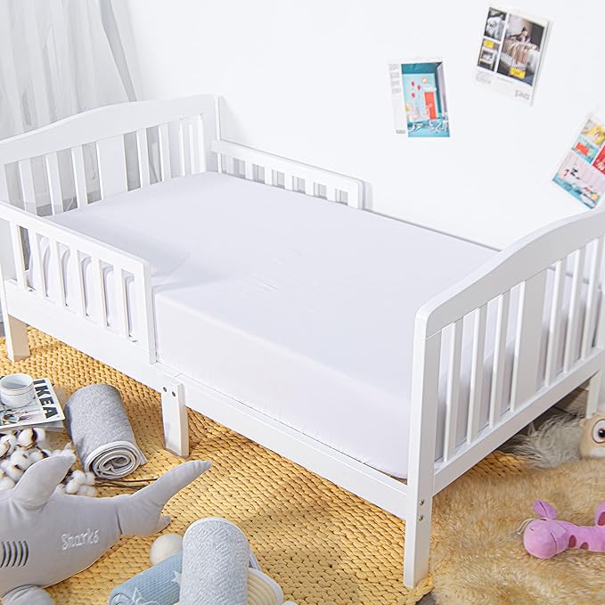 NTBAY 2 Pack 100% Brushed Microfiber Fitted Crib Sheet, Super Soft and Cozy 28x52 Crib Sheet for Standard Crib and Toddler Mattresses, Boys, Girls, Unisex, White, 28x52 Inches