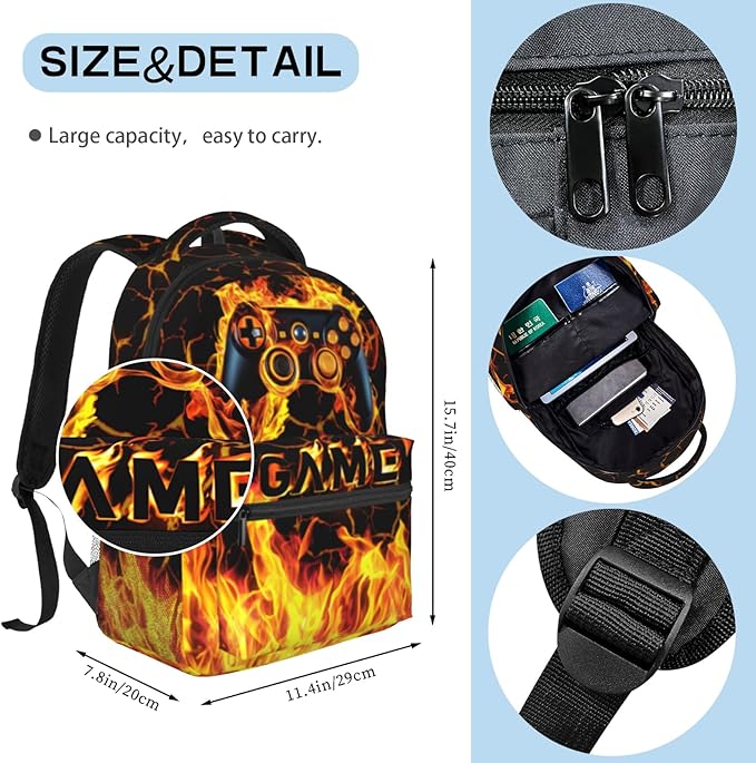 Nebcog Boys Backpack For Kids School Backpack For Boys Children Game Bookbag Teens Elementary Middle School Backpacks for Boy 6-18 Waterproof Lightweight 17 Inches Travel Back Pack
