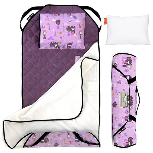 Urban Infant Tot Cot Kids Nap Mat - Toddler Preschool Daycare Bedding Cover with Blanket and Pillow - Violet