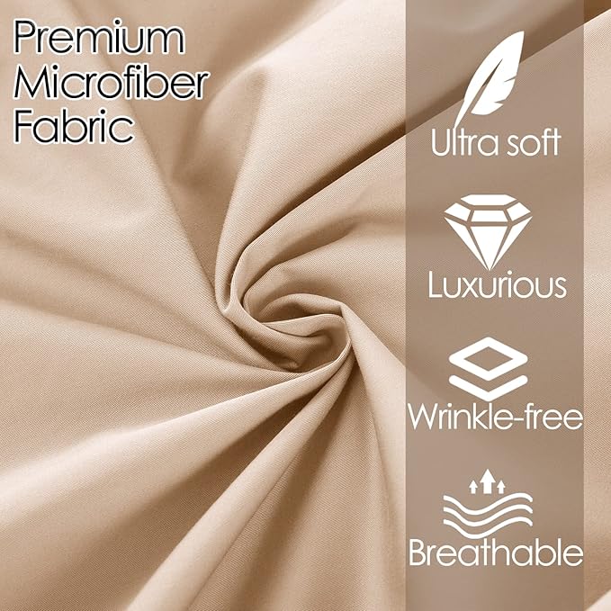 Twin Beige Sheet Set, 4 Piece Microfiber Bed Sheets，Soft Flat Bed Sheets Cover, Hotel Luxury 1800 High Thread Count Comfy Sheets, 21" Deep Pocket Fitted Sheets, Wrinkle Free