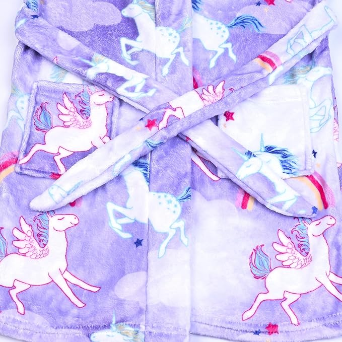 QPANCY Girls Robe Kids Bathrobes Soft Plush Fleece Pajamas Sleepwear