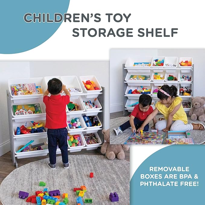 Humble Crew Supersized Toy Storage Organizer with 16 Removable Bins, Grey/White – Large Toy Storage for Toddlers Ideal for Kids' Rooms, Playrooms, and Nurseries - Modern Toy Bins for Kids