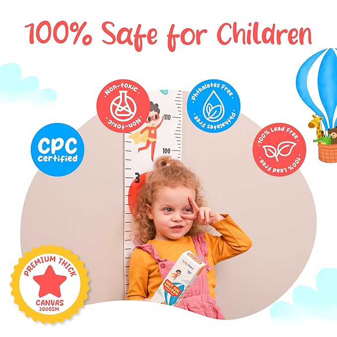 KooKooBaby Kids Growth Chart for Wall - 82"x7.9" Premium Canvas Removable Height Chart for Kids Height Measurement for Wall, Height Chart Measuring for Kids & Baby, Child Height Wall Chart