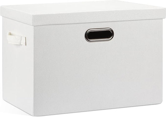 Graciadeco Large 17" 36 Quart Collapsible Stackable Storage Bins with Lids, 1 Pack White Foldable Fabric Closet Storage Boxes with Lids, 4 Handles Heavy-duty Linen Cube Baskets for Bedroom