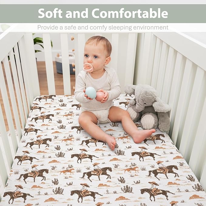 Vintage Cowgirl Cactus Baby Crib Sheets for Boy Girl 52"x28" Western Cowgirl Love Soft Stretchy Fitted Crib Mattress Cover Wild Desert Baby Sheet for Standard Crib & Toddler Mattress Pad