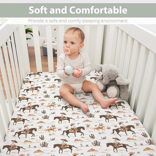 Vintage Cowgirl Cactus Baby Crib Sheets for Boy Girl 52"x28" Western Cowgirl Love Soft Stretchy Fitted Crib Mattress Cover Wild Desert Baby Sheet for Standard Crib & Toddler Mattress Pad