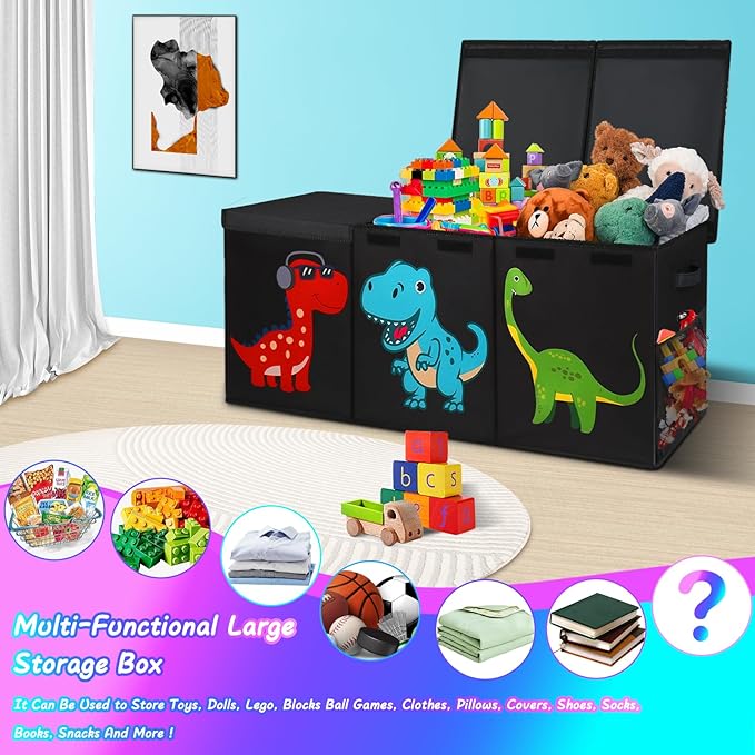 Mabahoo Extra Large Toy Box Chest, Collapsible Storage Organizer with Lids, Sturdy Dinosaur Toybox for Boys Girls, 40"x16"x16" Kids Storage Bin Box Baskets for Living Room, Playroom, Bedroom, Nursery