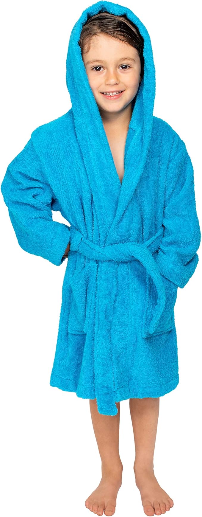 BAGNO MILANO Kids Organic Turkish Cotton Hooded Beach Cover-Up Towel, GOTS Certified, for Boys and Girls (Blue, 7-8 Years)