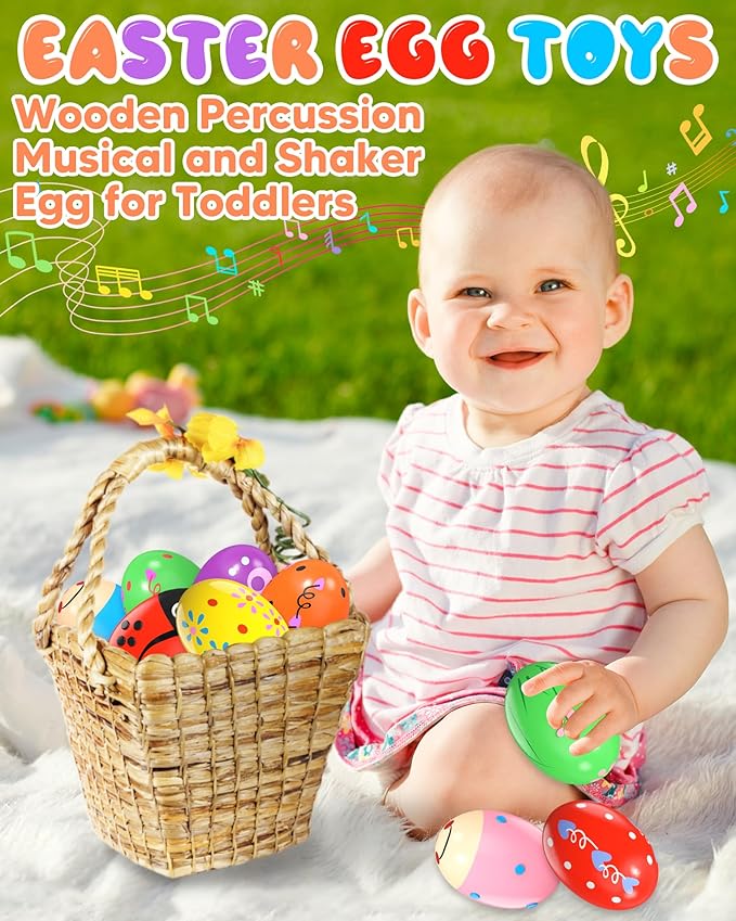 9 Pack Wooden Percussion Musical Shaker Christmas Stocking Stuffers for Toddler, Baby Stocking Easter Basket Stuffers Gifts Montessori Toys for Toddlers Kids Babies Boys Girls