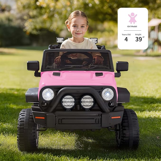 Kids Ride on Car Toy, 12V Electric Car for Kids with Remote Control, LED Light - Light Pink