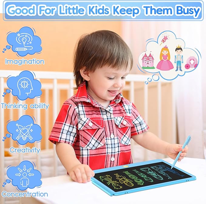 Hockvill LCD Writing Tablet 12 Inch, Toys for Boys Girls Drawing Pad for 3 4 5 6 7 Year Old Kids Toys, Toddler Erasable Doodle Board Travel Essentials, Children’s Day Christmas Gift for Kids - Blue