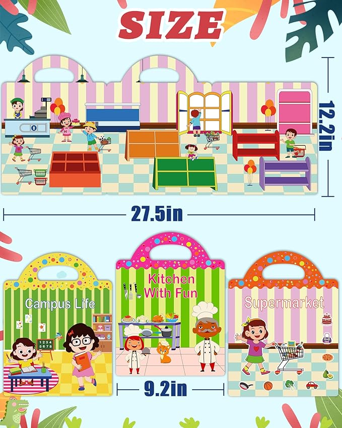 Benresive Reusable Sticker Books for Toddlers, 3 Sets Travel Stickers for Kids, Toddler Sticker Book, Crafts Activities for Toddlers, 3 and Up Birthday Gifts Travel Toys